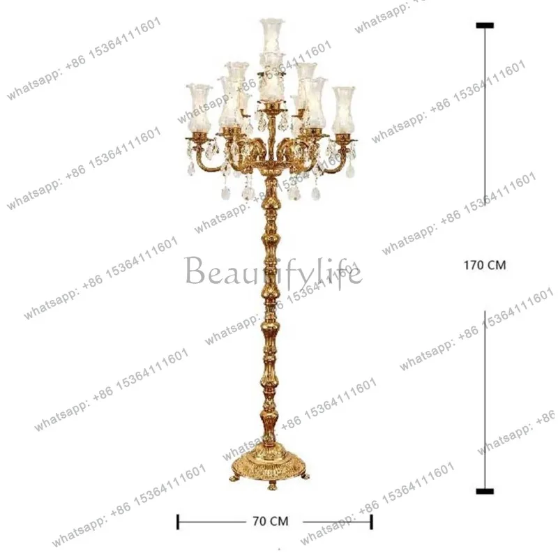 LSTD56 European art pure copper, multi-head crystal floor lamp, bar crystal glass, hollow ornament