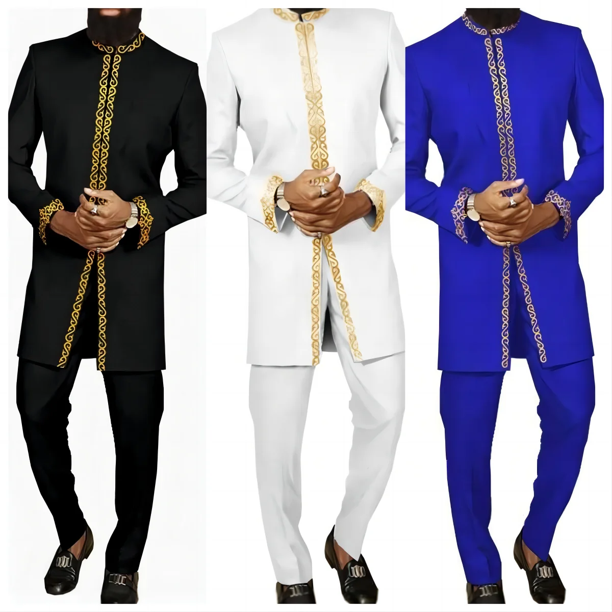 African Men's Clothing Fashion Embroidered Top And Trousers 2 Piece Set Elegant Classic Slim Party Ball Casual Beautiful Suit