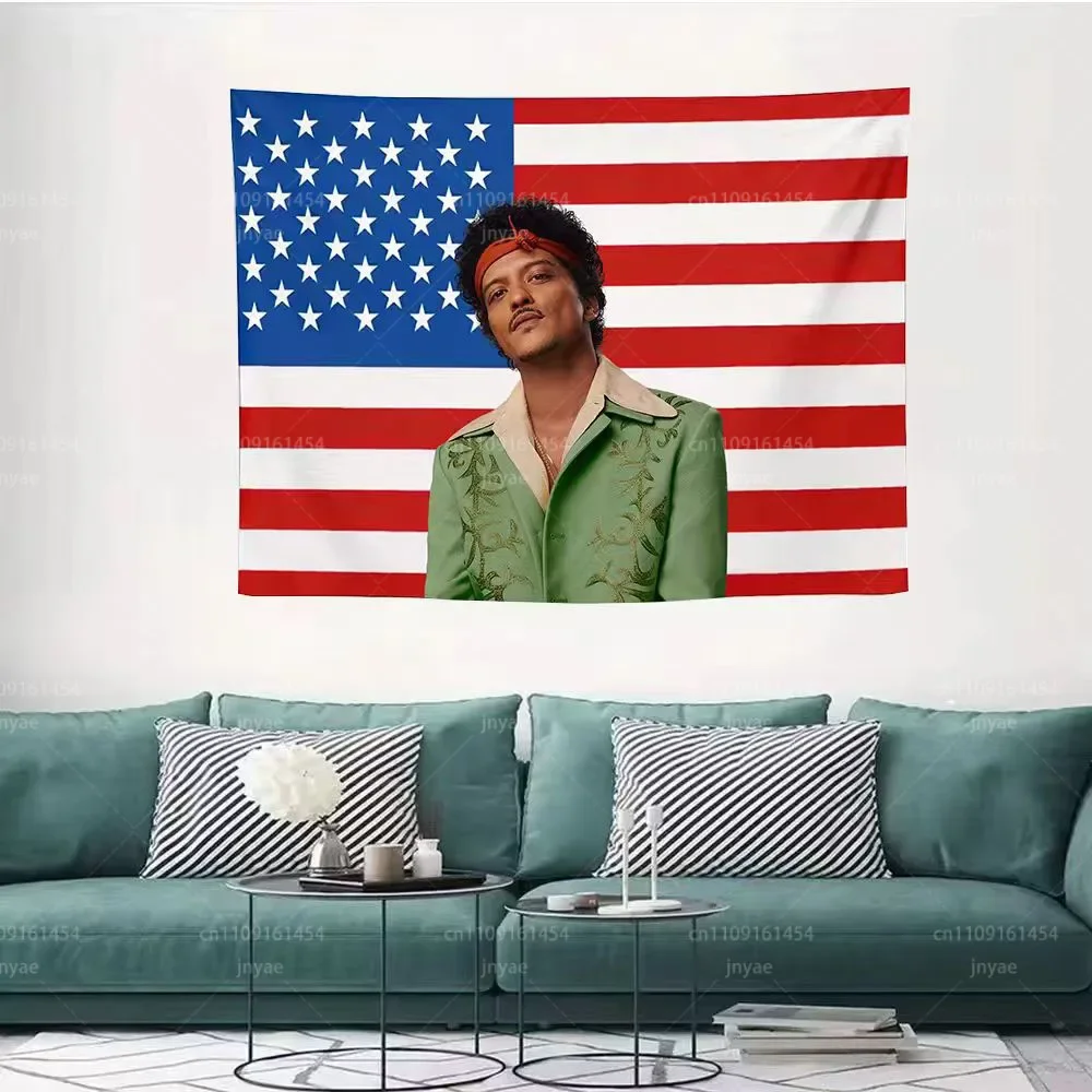 Customization Bruno Mars Tapestry Pink American Flag Wall Hanging Singer Poster Home Room Decor