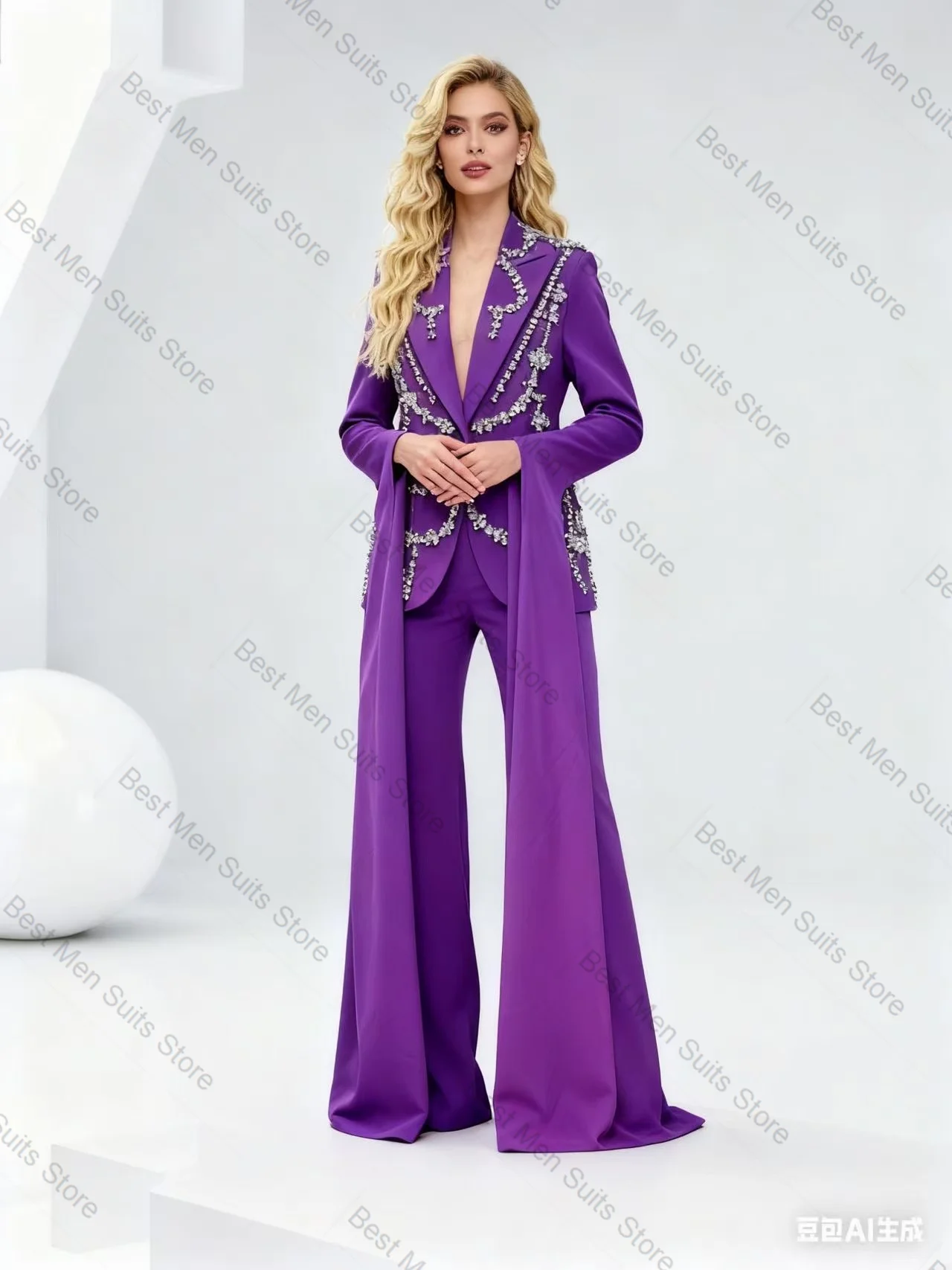 الأرجواني المرأة البدلة مجموعة 2 قطعة السترة + السراويل بنطلون طويل الأكمام الخريف مكتب رسمي سترة مخصصة الزفاف ضيف حفلة موسيقية معطف