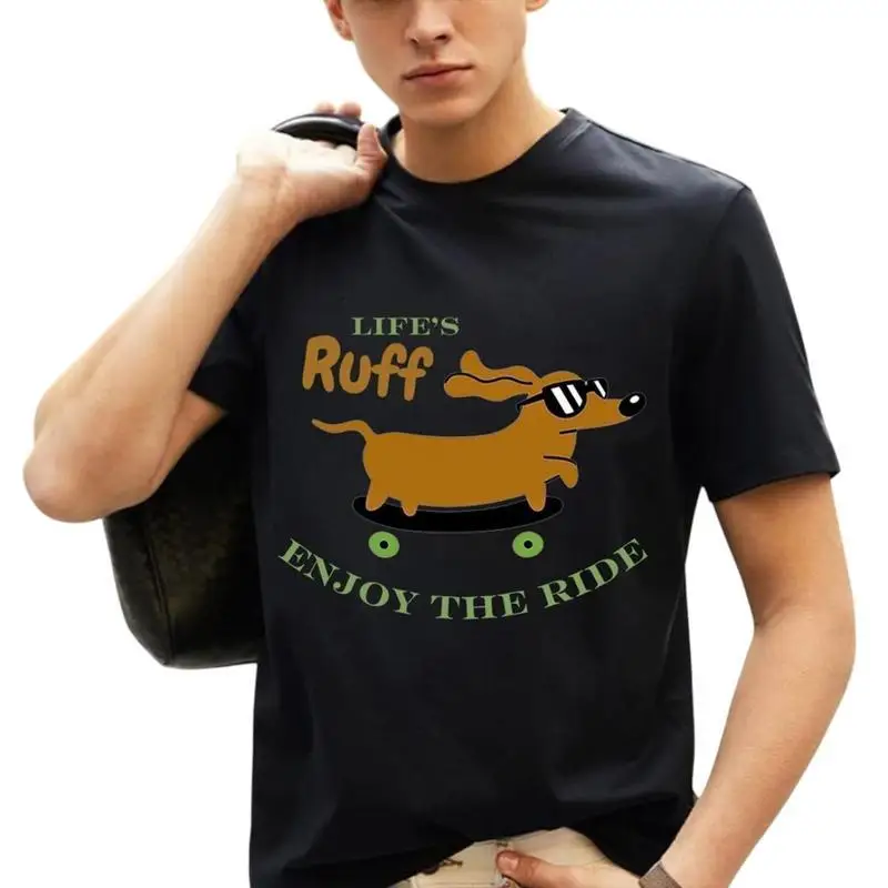 

Men Dachshund T-Shirt Skateboard Dog Funny Life's Ruff Graphic Tee Enjoy The Ride Slogan Pet Lover Cool Casual Top Gift