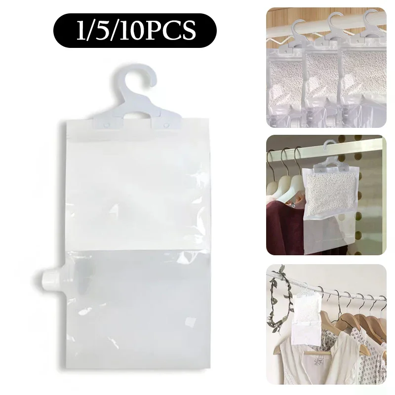 1-10PCS Reusable Moisture Absorber Bags Empty Hook Hanging Dehumidifier Room Wardrobe Bathroom Basement No Leak Dry Safe