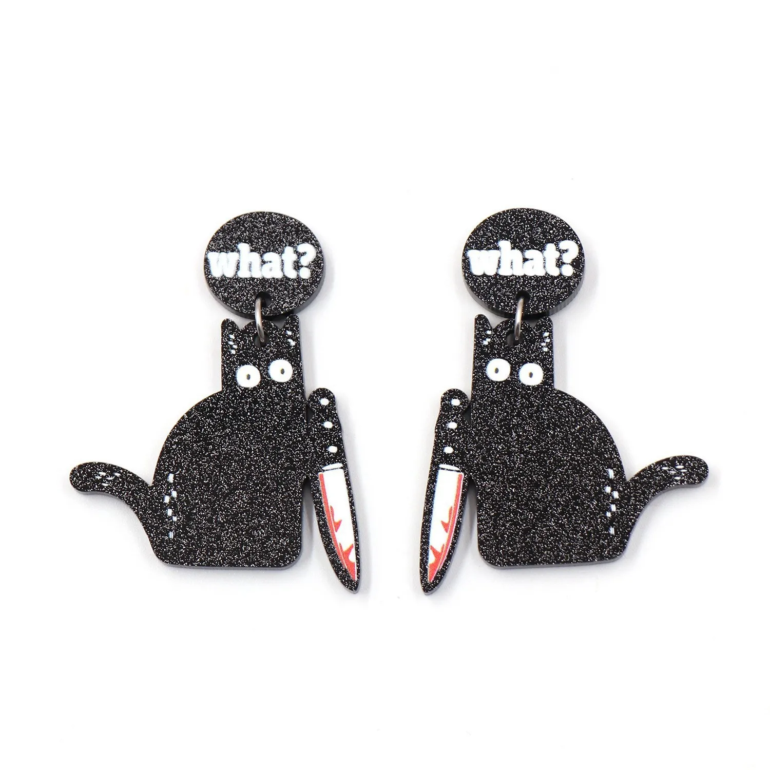 New black cat What  ? Earring Black Halloween Acrylic Earrings Female