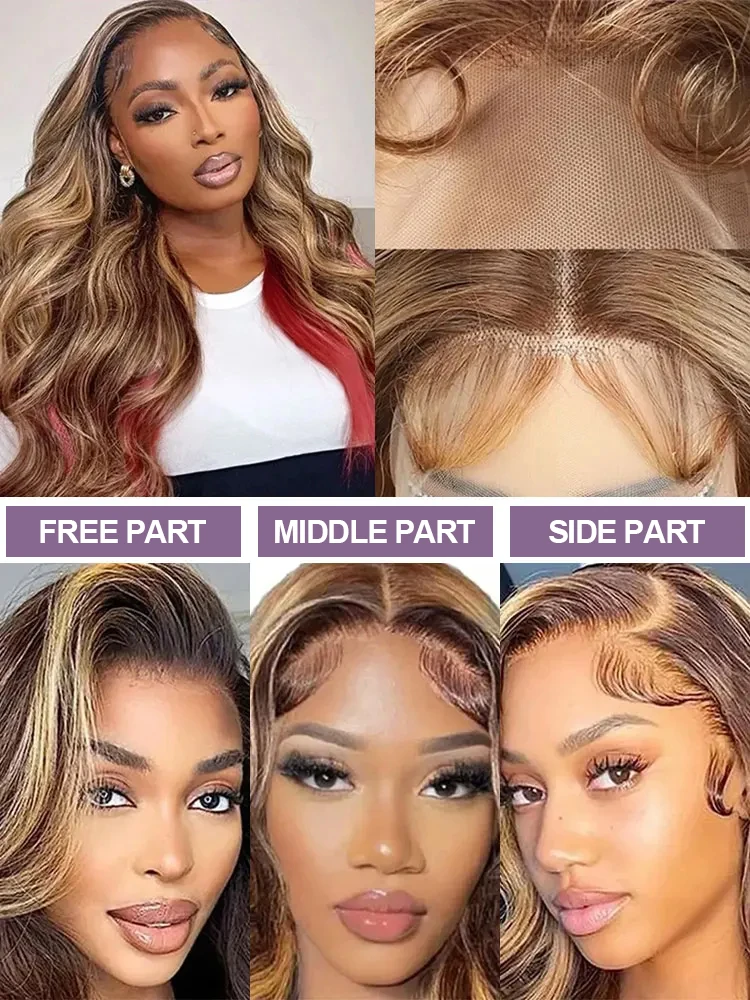 Body Wave Glueless Human Hair Wig 100% Highlight 4/27 Colored Ombre Blonde Wig 13x4 Lace Closure Wig Pre Cut No Glue For Women