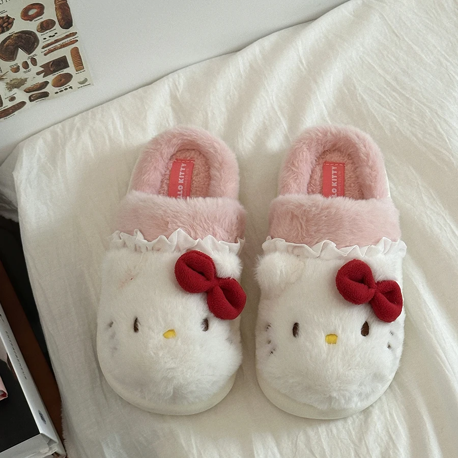 Road 3 Cute Furry Slippers Girls' Dormitory Indoor Home Cotton-padded Shoes 2024 New Autumn and Winter Closed Toe Half Slippers