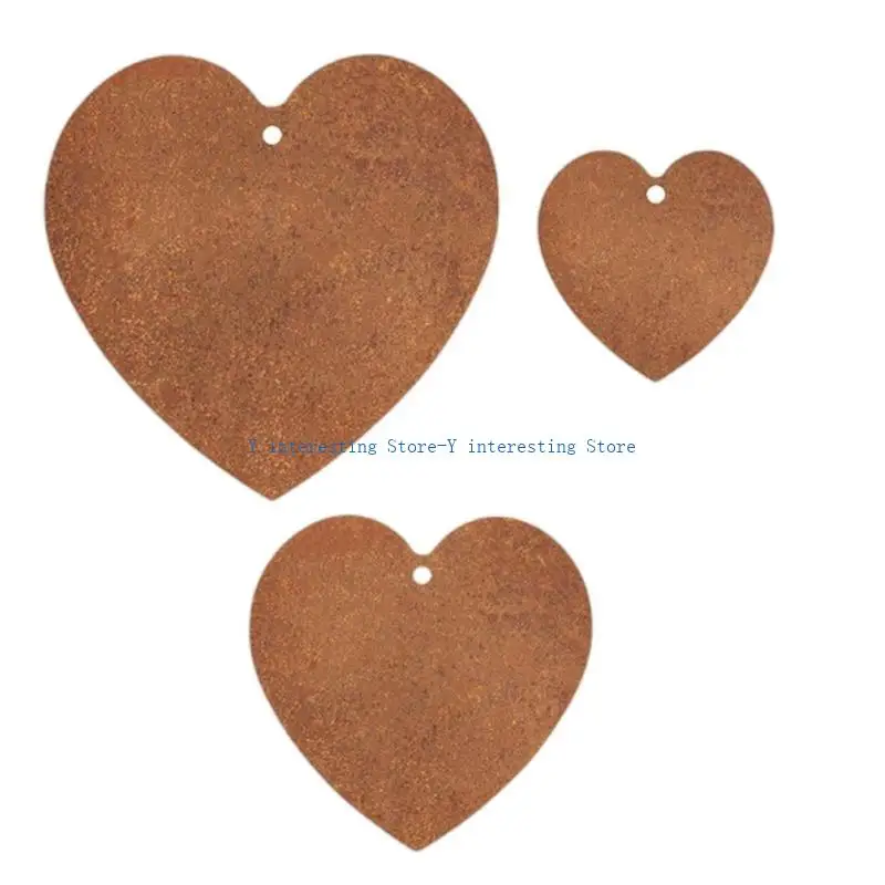 

896A Pack of 3 Rust Lookings Love Heart Stakes for Outdoor Garden and Memorials Use