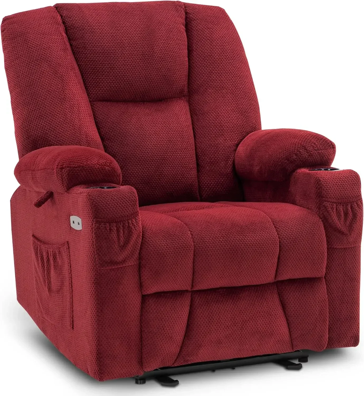 Fabric Electric Power Recliner Chair with Heat and Massage, Cup Holders, USB Ports, (Not Lift Chair) (Burgundy, Single Recliner)