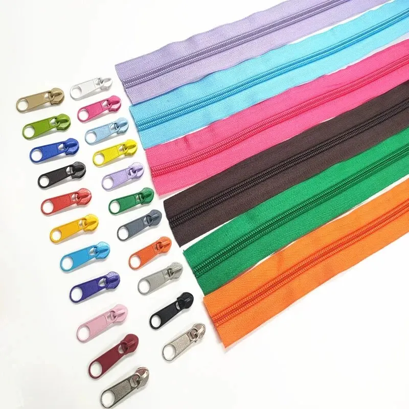 1/2/3/5/10 Meters 5# Long Nylon Zippers Rolls with 4/8/12 /20/40 Pieces Zipper Slider For Tailor Sewing Accessories