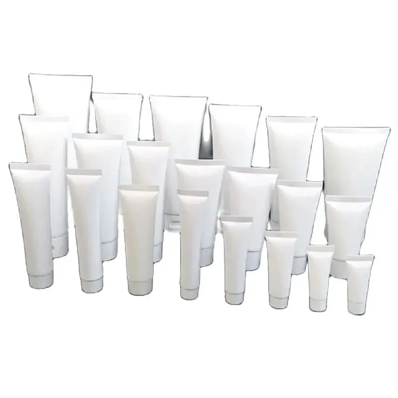 

50pcs Shiny White Plastic Squeeze Facial Cleanser Cosmetic Samll Sample Soft Refillable Bottle With White Screw Lid Flip 3G~50G