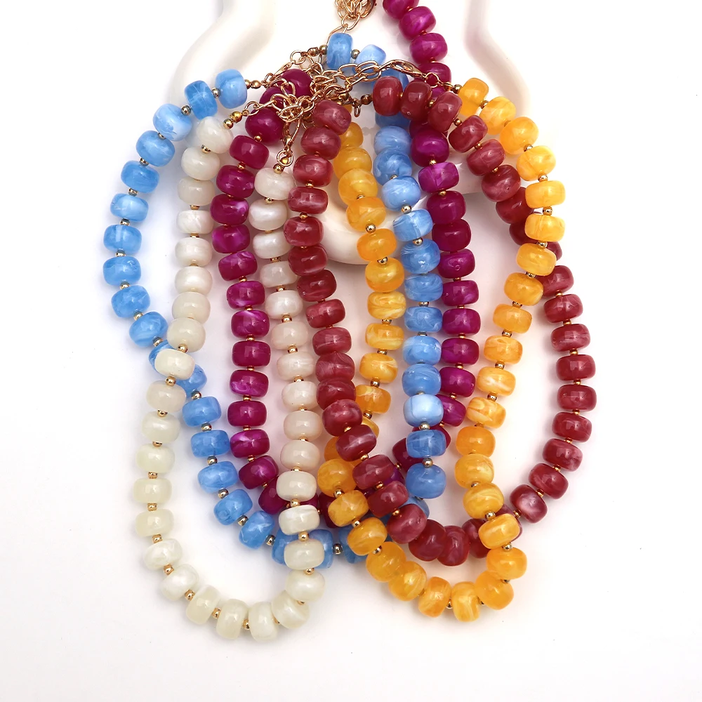 Bohemia Vintage Acrylic Abacus Beads Necklace for Women Geometric Colorful Stackable Choker Necklace Jewelry Gift