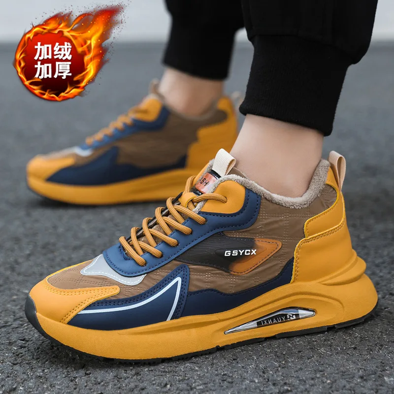 

Хлопковая обувь, мужские зимние меховые зимние ботинки, мужские толстые и плюшевые теплые северо-восточные водонепроницаемые спортивные мужские туфли из двух хлопка