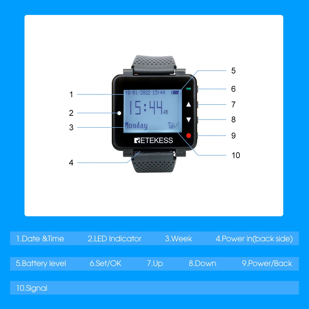 Retekess T128 Restaurant Pager Drahtlose Kellnerrufsystem 2 Uhr Empfänger + 10 stücke T117 Ruftaste Für Cafe Klinik – Detail 14