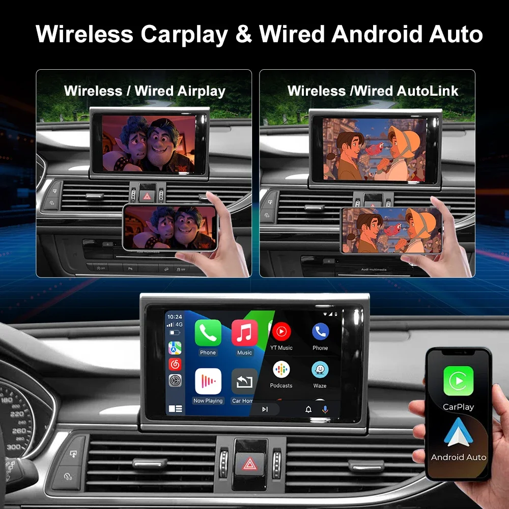 CarPlay wireless e Android Auto per Audi A6 e A7 (2010-2015) con modulo Box MMI 3G / RMC supporta telecamera retrovisore AirPlayl