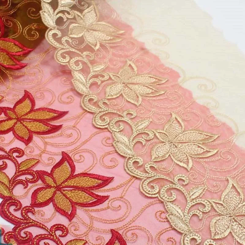 29Yards Polyester Red Embroidered Flower Lace Trim for Dress Curtain Home Textile Decoration High Quality