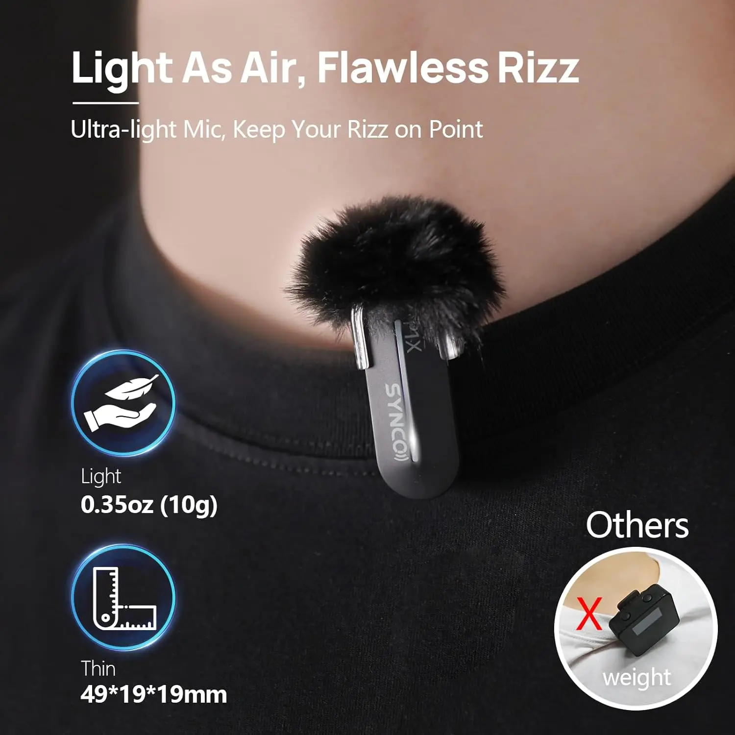 ميكروفون لاسلكي SYNCO لهاتف iPhone 15/16/17 وAndroid 48 كيلو هرتز/24 بت جودة صوت HiFi P1XT ميكروفون صغير لـ Tiktok YouTube