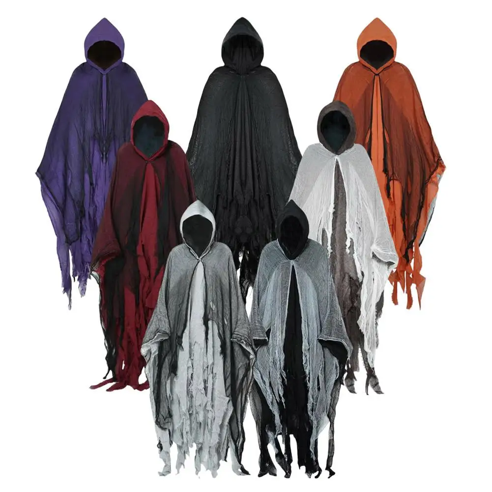 جديد مرعب الهيكل العظمي هالوين عباءة مع هود شبح تأثيري زي حفلة الرعب فستان زي عباءات الدعائم #1