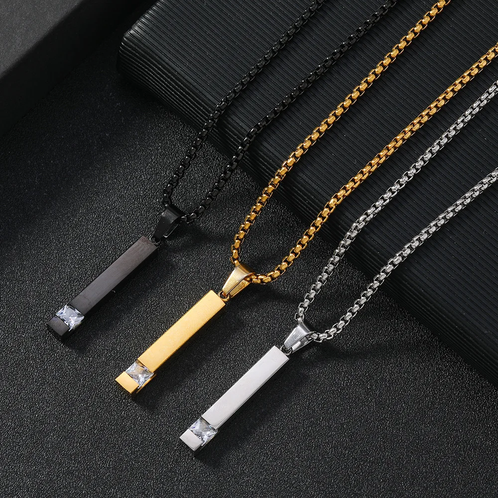 Vnox Urn Necklaces for Ashes Memorial Cremation Jewelry, Stainless Steel Bar Pendant for Women Men,Keepsake Gift with CZ Stone