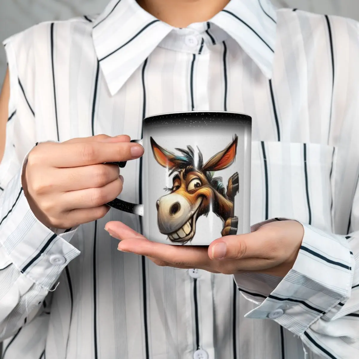 Smiling Animated Donkey Character Printed Mug Funny Ceramic Coffee Cups Tea Mugs Milk Cup Drinkware Gift for Friends