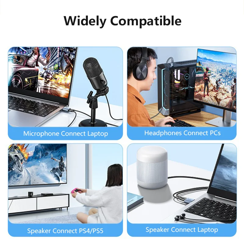 SUNKANDI USB to Audio Jack Sound Card Adapter with 3.5mm Headphone and Microphone for Windows Mac Linux PC Laptops Desktops PS5