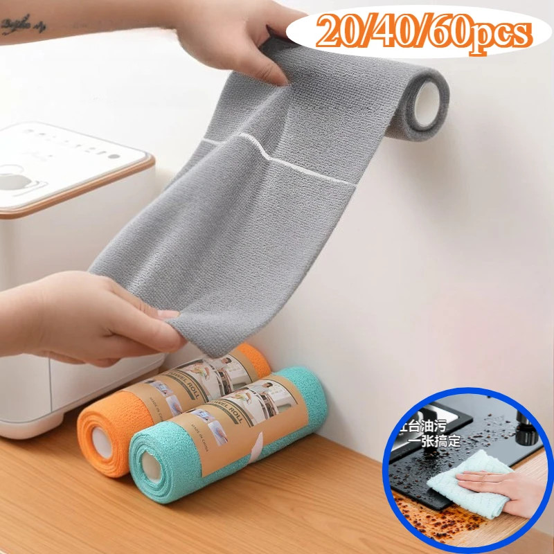 20~60PCs Reusable Cleaning Wipes Dishcloth Household Kitchen Cleaning Cloth Microfiber Towel Rolls Dish Rags Easy To Clean