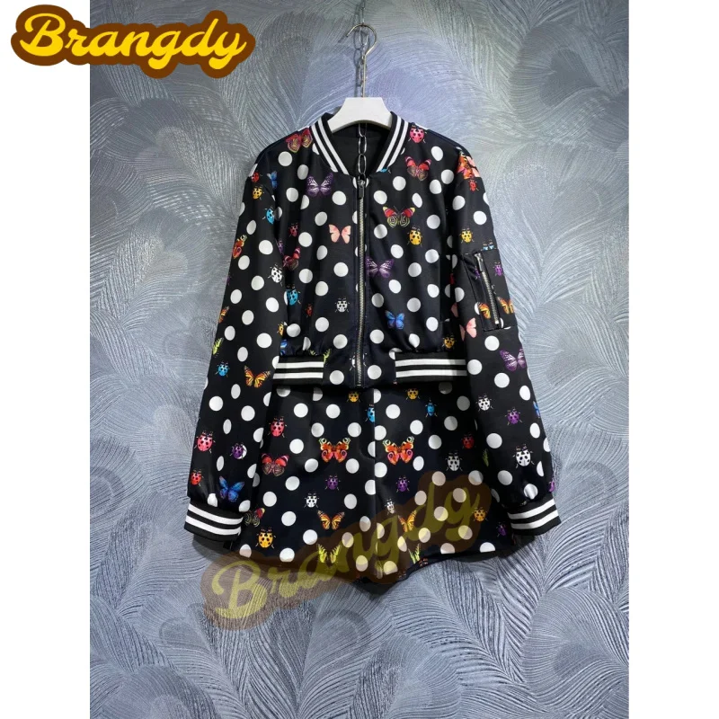 

Brangdy Luxury 2023 Autumn New Printed Zipper Jacket with Shorts Suit