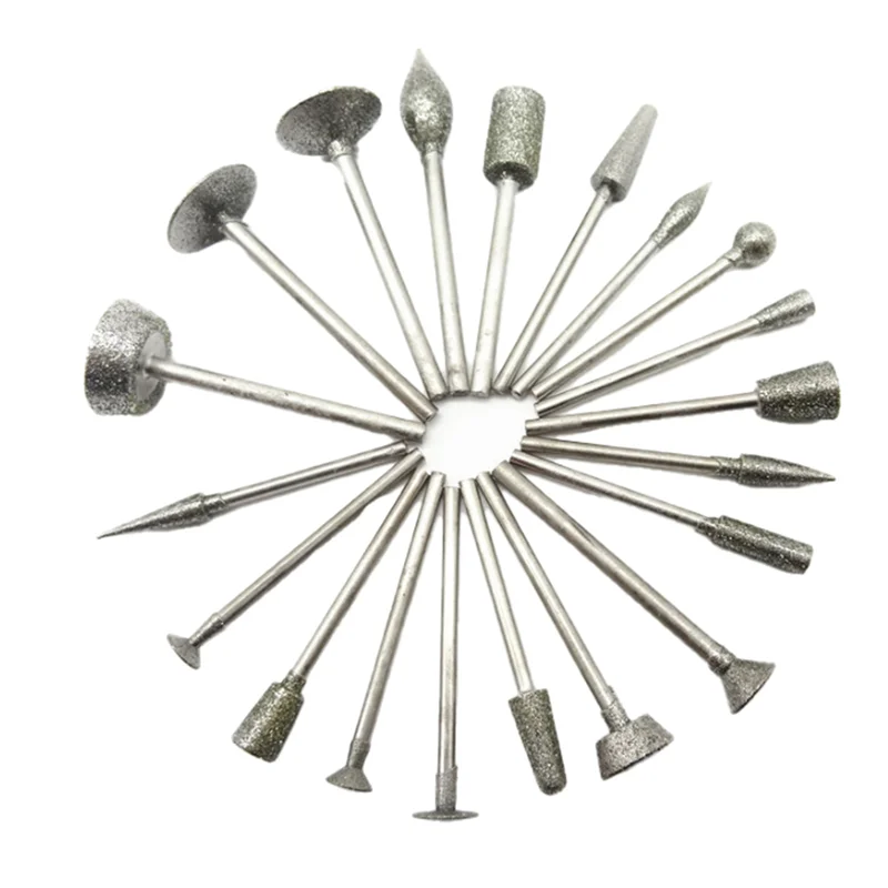M11K-Diamond Grinding Burr 20Pcs 3Mm Shank Point Engraving Carving Polishing Glass Jade Stone Drill Bit Rotary Tool Set