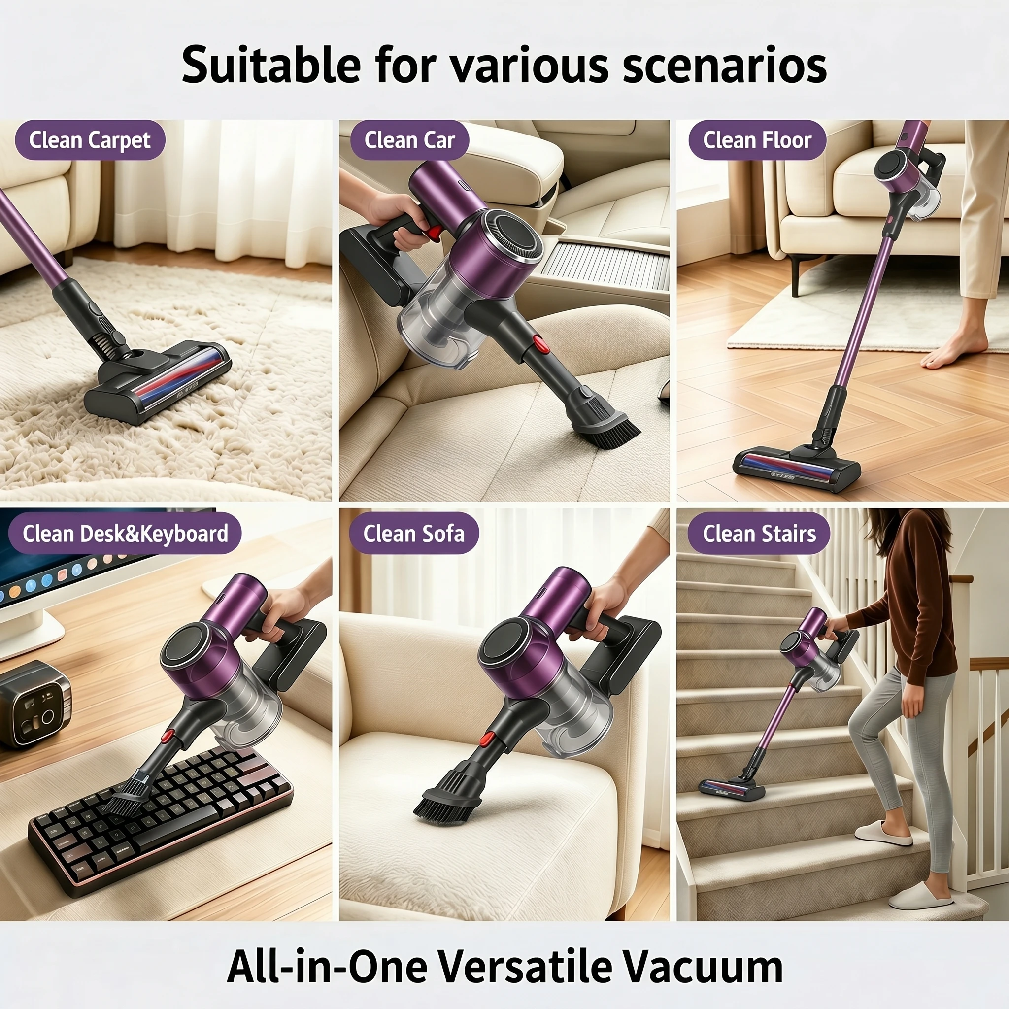 18kPa Cordless Vacuum Cleaner 35 Mins Runtime 2.3kg Lightweight Vacuum with CE RoHS