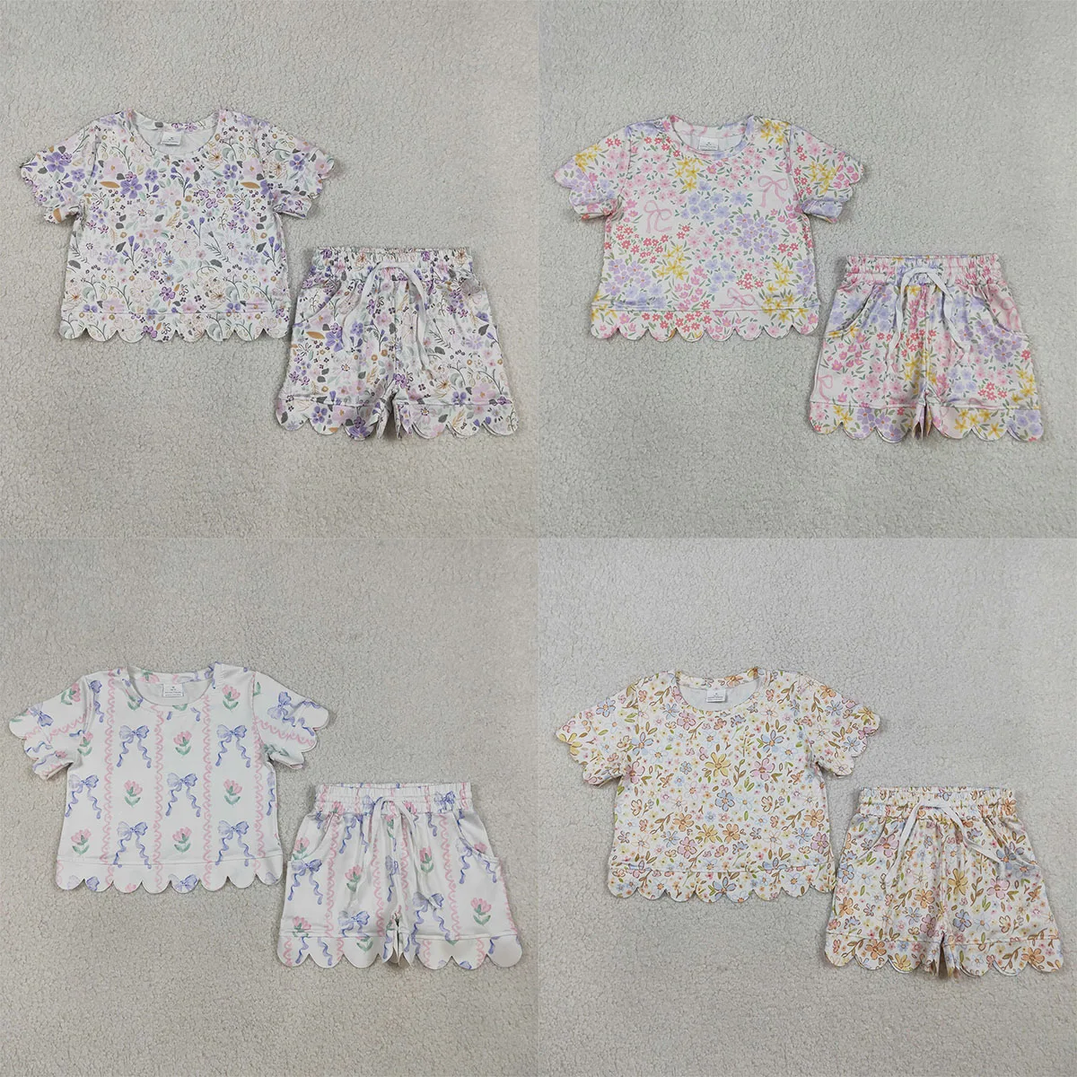 Conjunto de 2 Piezas para Bebés Niñas Pequeñas, Camiseta de Manga Corta con Flores Coloridas, Pantalones Cortos con Bolsillos, Ropa con Volantes, Pijamas Bonitos para Niños
