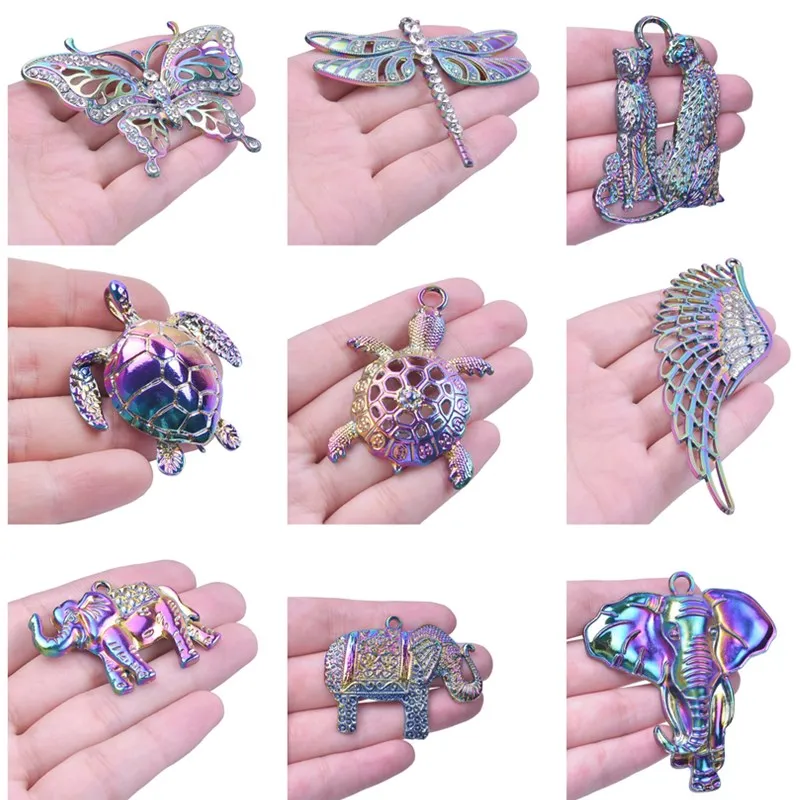 2pcs Big Animal Turtle Elephant Charms For Jewelry Making Supplies DIY Rhinestones Dragonfly Butterfly Pendant Charm Accessories