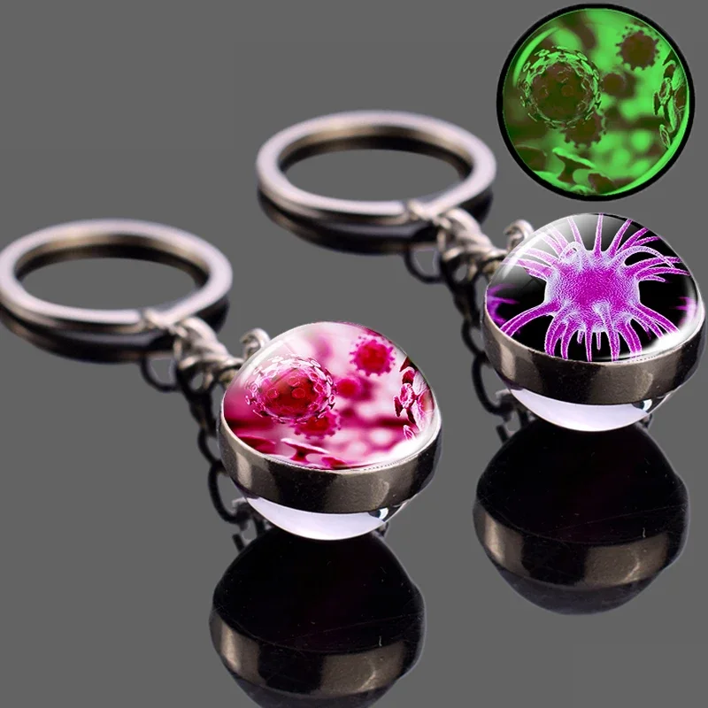 Luminous Virus Cancer Cells Photo Glass Ball Keychain Key Ring Bag Pendant Cancer Research Products Gifts for Biologist Doctor