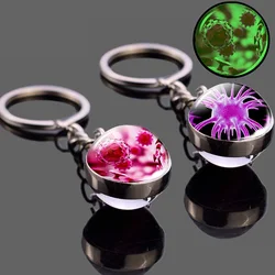 Luminous Virus Cancer Cells Photo Glass Ball Keychain Key Ring Bag Pendant Cancer Research Products Gifts for Biologist Doctor