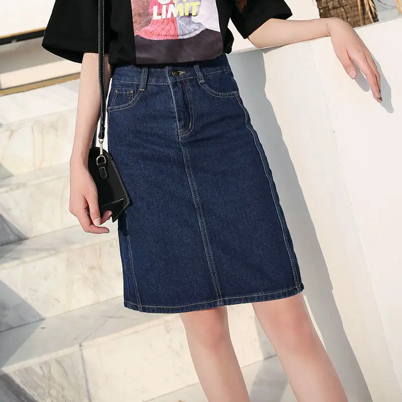 

Women's Denim Skirt Midi High Waist Blue Female Jeans Skirts Y2k Vintage Casual Korean Style Modest Fashion Cheap Aesthetic