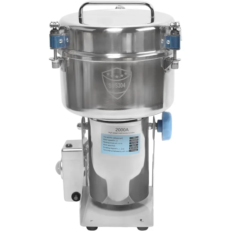 مطحنة كهربائية تجارية، 2000 جرام مطحنة توابل حبوب الأعشاب الكهربائية آلة طحن من الفولاذ المقاوم للصدأ 270 °   نوع التأرجح 60-350 شبكة