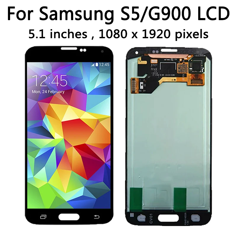 Super AMOLED For Samsung S5 i9600 G900 G900F G900M G900H LCD Touch Screen Digitizer Assembly Replacement Parts With Home Button