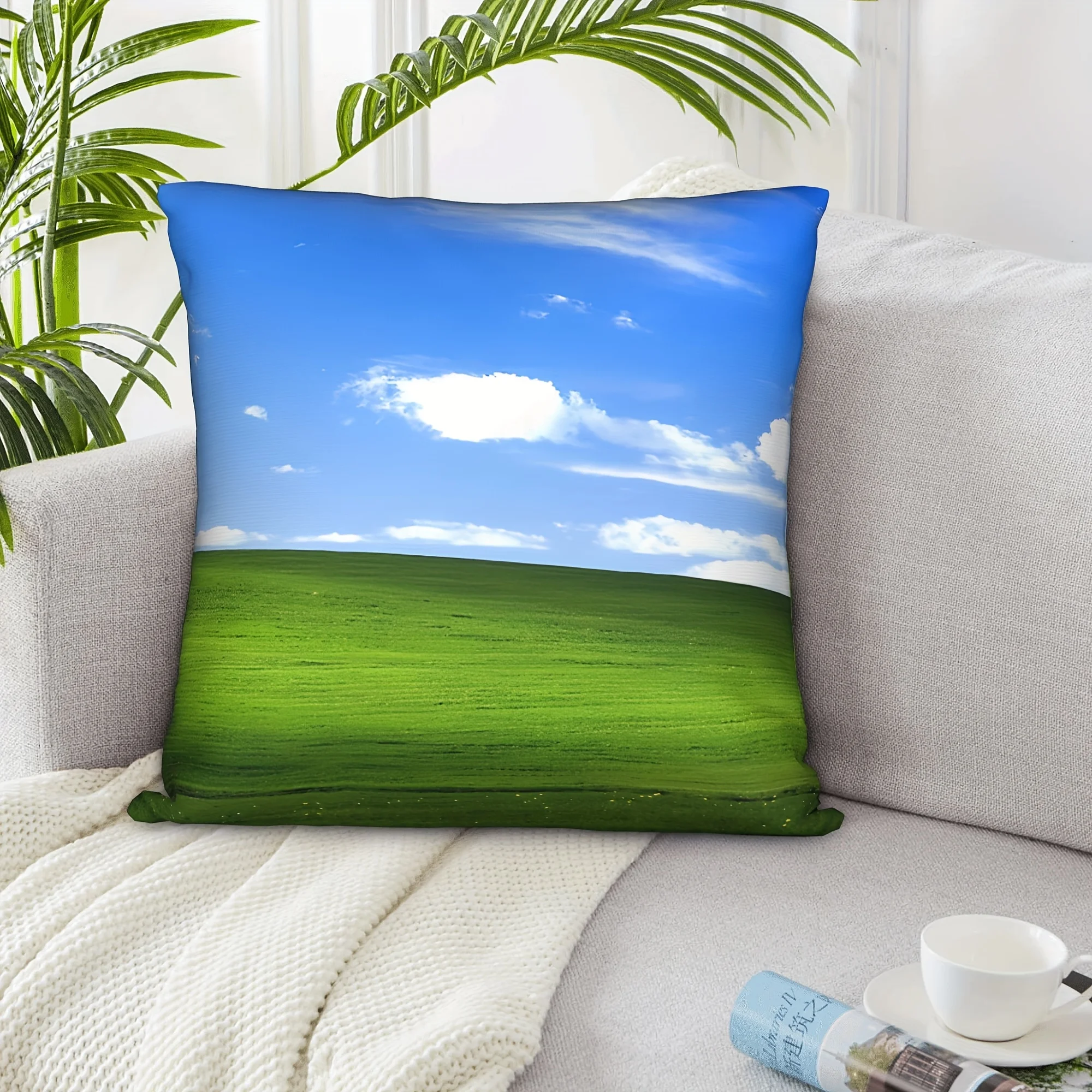 Double Sided Windows XP Style Landscape Decorative Throw Pillow Case Square Nature Scenery Zip Cushion Cover for Sofa Home