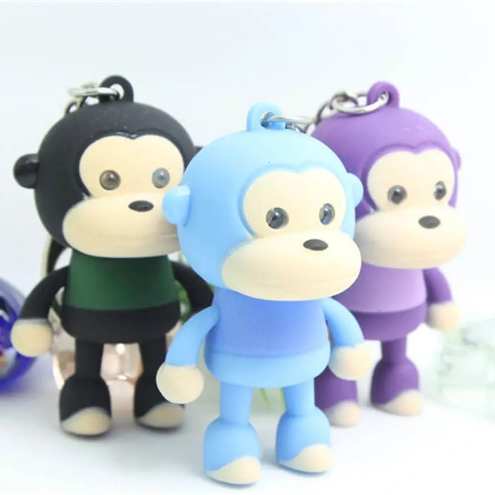 Plastic Kids Novelty Bags Accessories Cartoon Toy Pendant Cute Car Monkey Keychain with LED Light Keyring