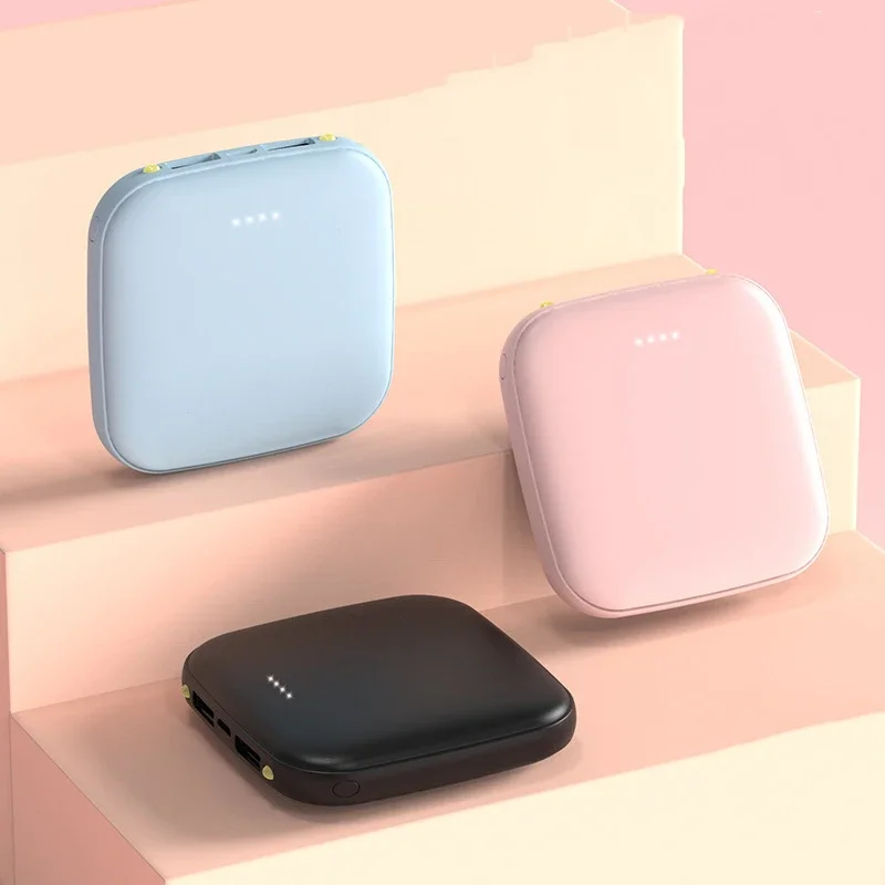10000mAh Mini Power Bank Dual USB Powerbank Portable Charger External Battery for Xiaomi iPhone 14 Smartphone Bateria with Light