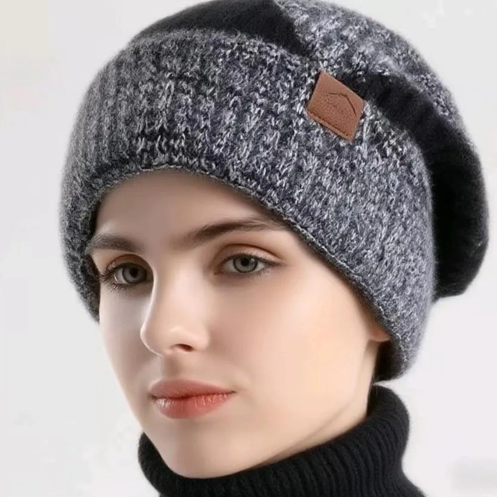 Gorro de invierno suave, conjunto de bufanda, gorro de punto térmico grueso de diseño elegante, protección térmica con forro polar, gorro de lana cálido para esquiar