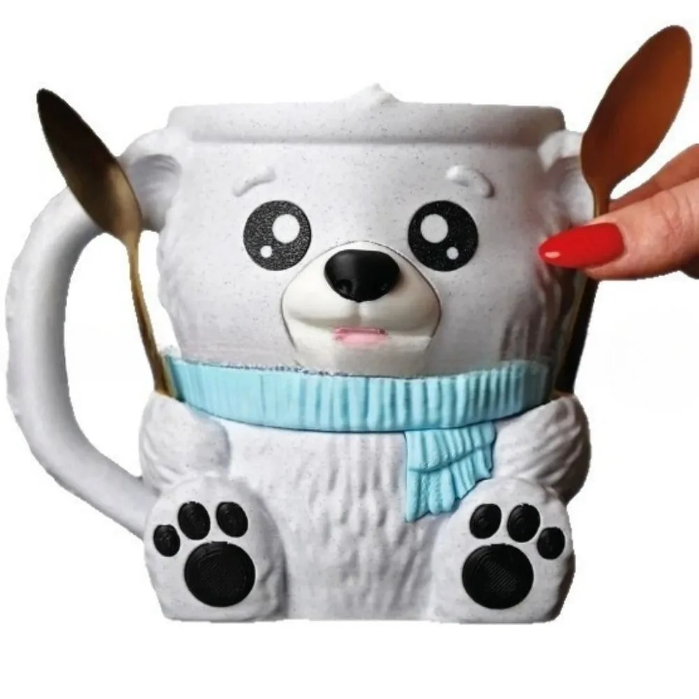 New with Two Spoons Ice Cream Pint Holder Cup NonSlip 3D Printed Ice Pint Holder Polar Bear Popsicle Holder For Lover Gift