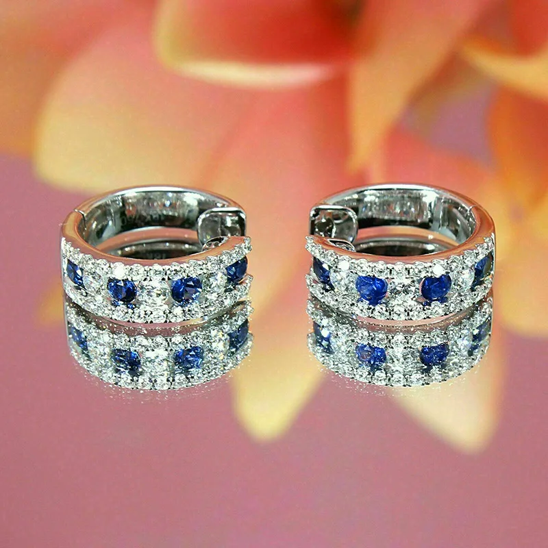 European and American style new personalized blue and white Klein geometric niche jewelry temperament elegant ear buckle