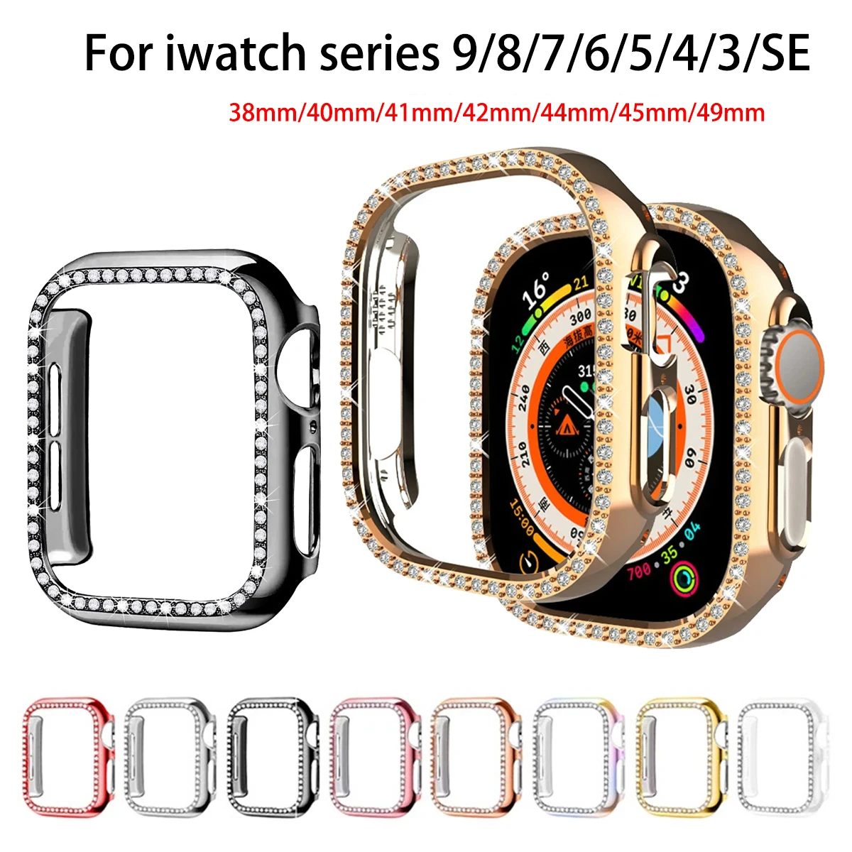 img Diamond Case For Apple Watch Cover 9 8 7 41mm 45mm 44mm 40mm Bling Bumper Protector Shell For iWatch Series 8 3 4 5 6 SE