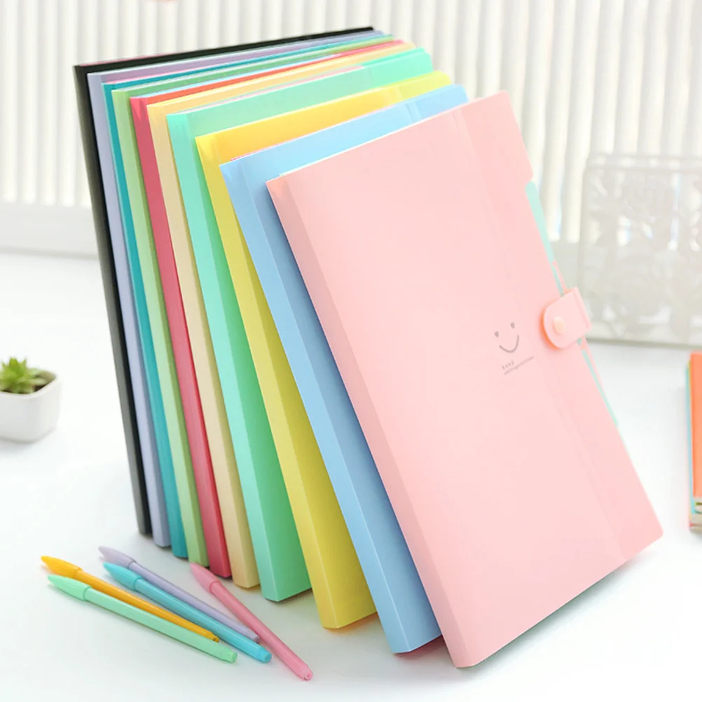 Pockets Plastic Expanding File Folders A4 Letter Size Snap Closure Accordion Folder Document Organizer(with Random Smile Face)