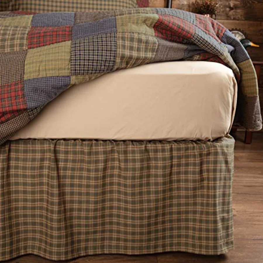Rustic Cedar Ridge Cotton Split Corners Gathered Plaid Bed Skirt