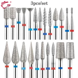 TP-Juego de brocas de diamante de llama para uñas, herramienta eléctrica rusa de 3/32 pulgadas, cortador de fresado para manicura, eliminación de cutículas, 3 unidades