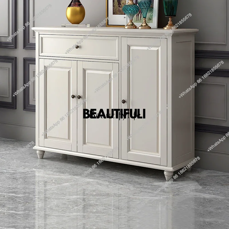 

American light luxury solid wood three-door shoe cabinet with drawers European light luxury ash wood solid wood shoe cabinet