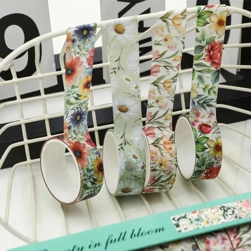 

D5BB Pack Of 10 Flower Pattern Tape Decorative Masking Tape for Scrapbooking Journaling Photo Album Skateboard Laptop