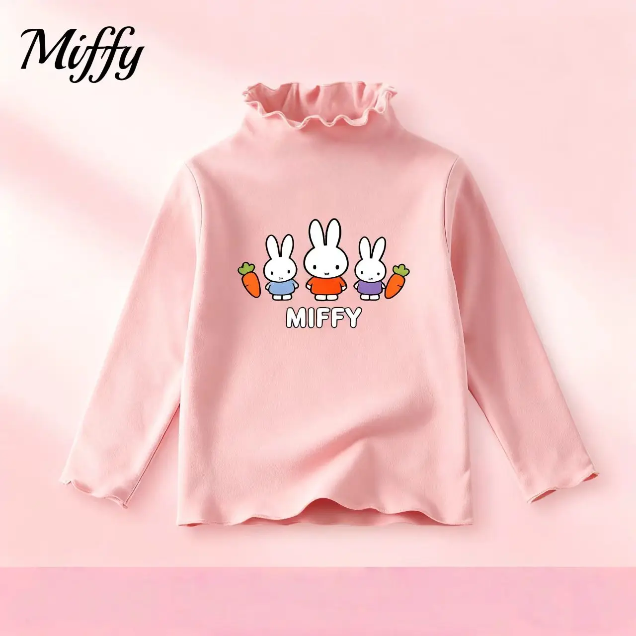 

Новая базовая рубашка для девочек Miffy с полувысоким воротником и длинными рукавами в сочетании с детской осенне-зимней одеждой для девочек.