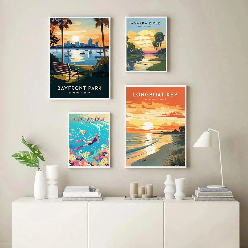 Florida City Landscape Strawberry Festival Beach Scenery Biscayne Lighthouse Poster Canvas Painting Wall Art Pictures Home Decor