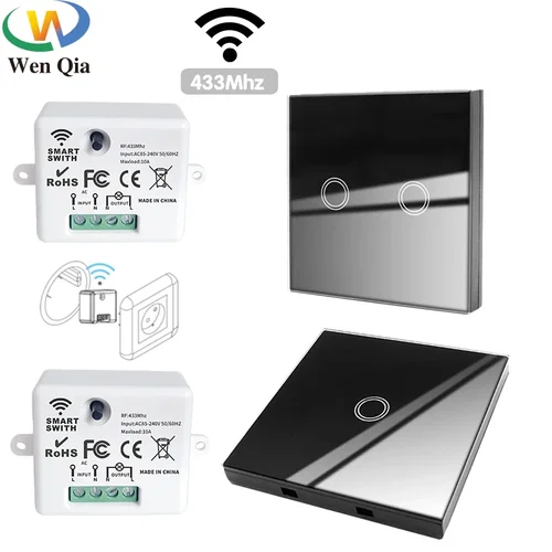 Imagen 1 del producto Interruptor de luz inteligente inalámbrico con Control remoto, Panel de pared de 433Mhz, Interruptor táctil, Mini receptor de relé, ventilador de lámpara de luz Led para el hogar de 220V