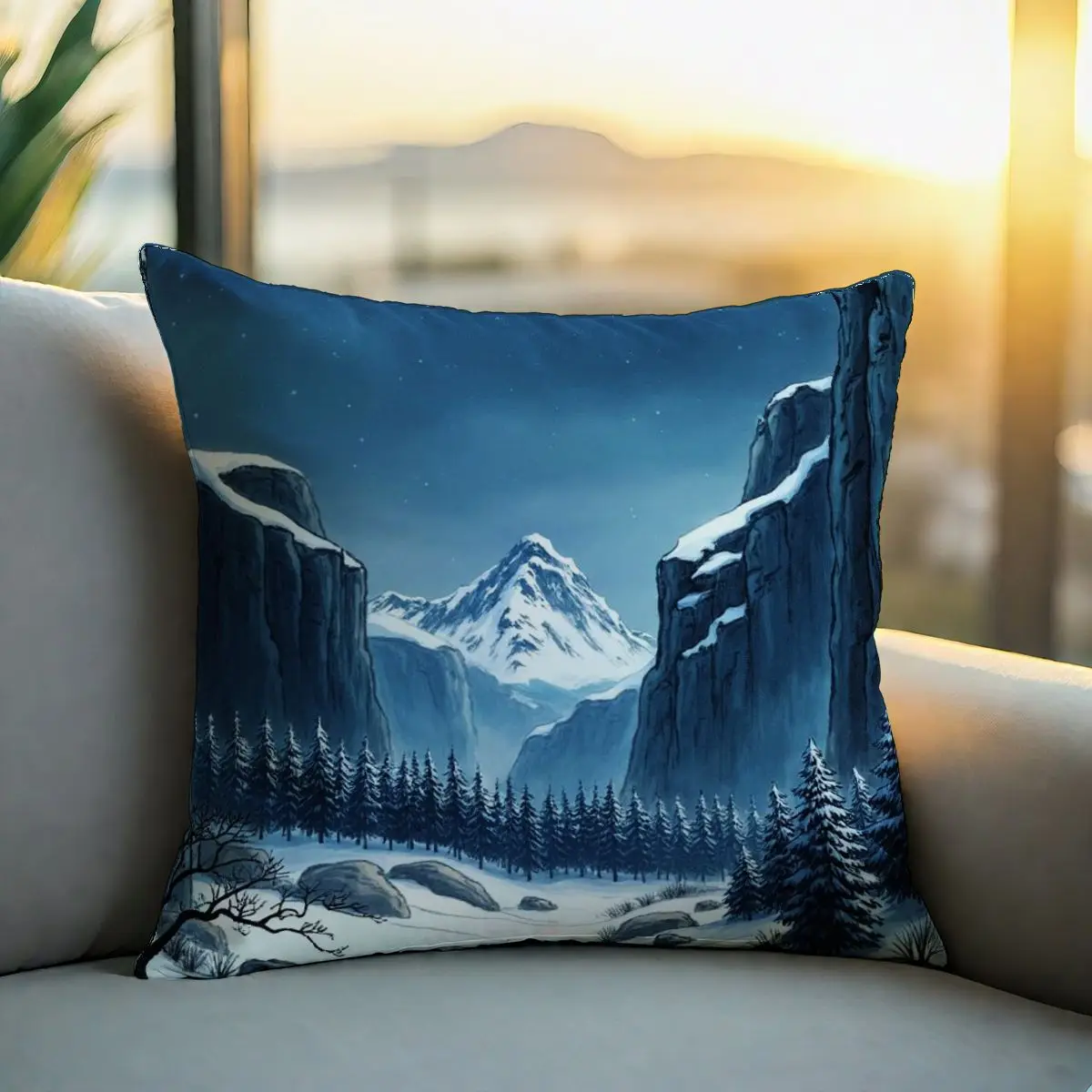 

4-Piece Pillow Cover Set Winter Landscape Snowy Mountains & Pine Trees No Inserts Soft Durable Home Decor Cozy Ambiance